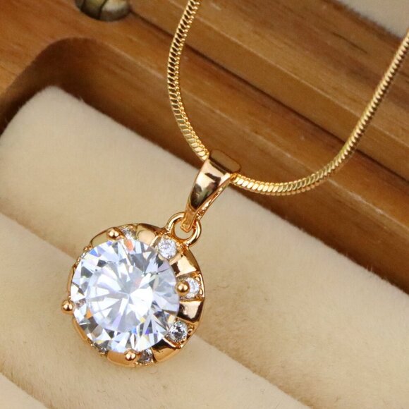 "Sparkling White Round Pendant in Gold Finish with Crystal Accents, XPPT1648 - Picture 1 of 13
